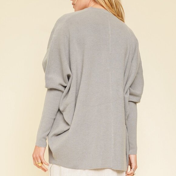 MYSTREE Light Sage Gray Open Front Cardigan, Cozy Knit Layering Sweater - Picture 3 of 6